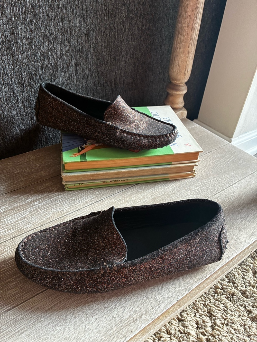 M. Gemi Felize Driving Moccasin Loafers In Glitter Chestnut Finish